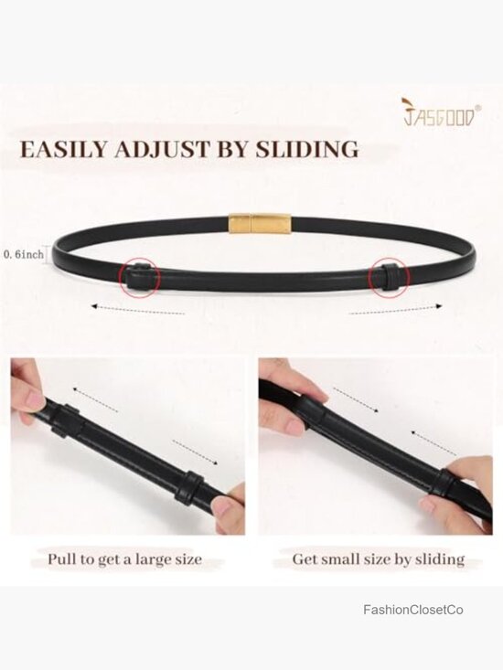 Thin Waist Skinny Belt for Dresses, Adjustable Gold Buckle Leather Belt main image 5
